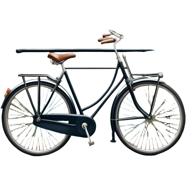 Cinematic Realistic image of a classic Dutch bicycle, rendered with sleek design details and finely textured components, set against an urban canal scene with soft, diffused daylight emoji