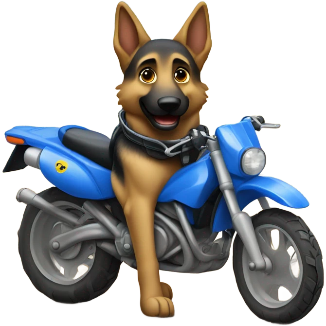 German shepherd on a blue dirt bike  emoji