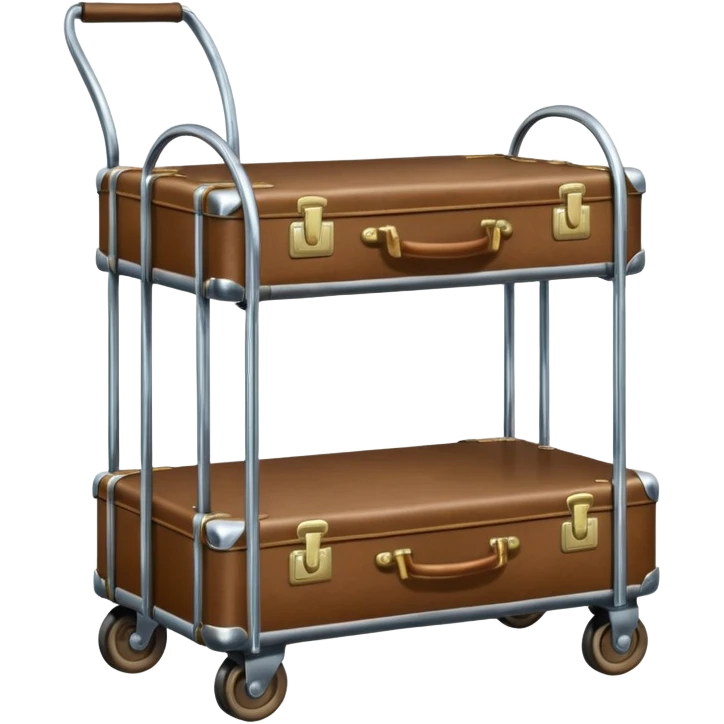 vintage hotel trolley with one platform at the bottom with one suitcase and curved arch at the top emoji
