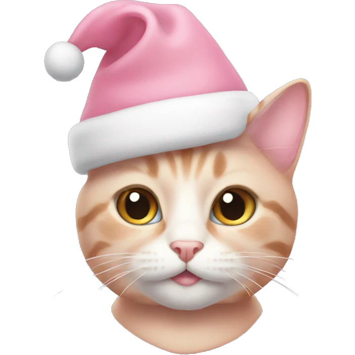 light pink cat with christmas hat emoji