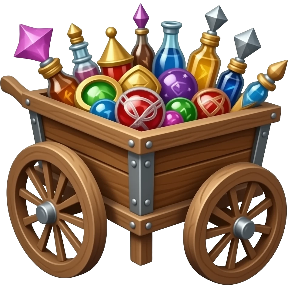 🛒 A finely detailed wooden cart filled with miniature arcane goods emoji