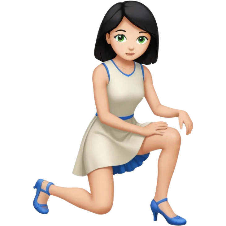 King, upright, black Hair, blue eyes, whole body, Woman, bending knee, blonde, green eyes, sleveless White Dress, emoji