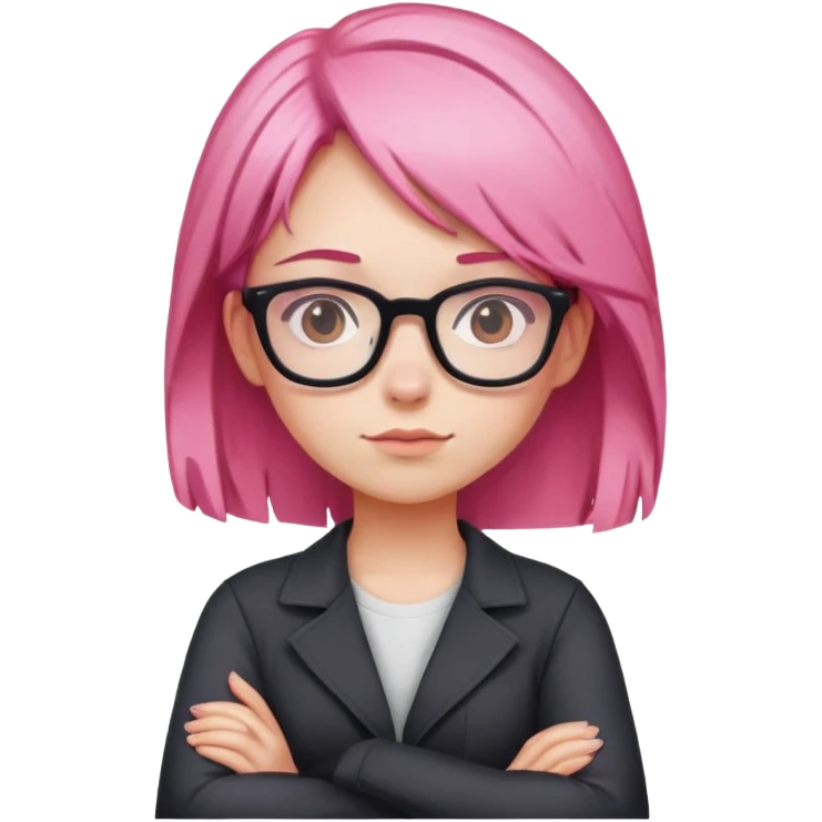 Girl with pink hair and glasses crossing her arms looking confident emoji
