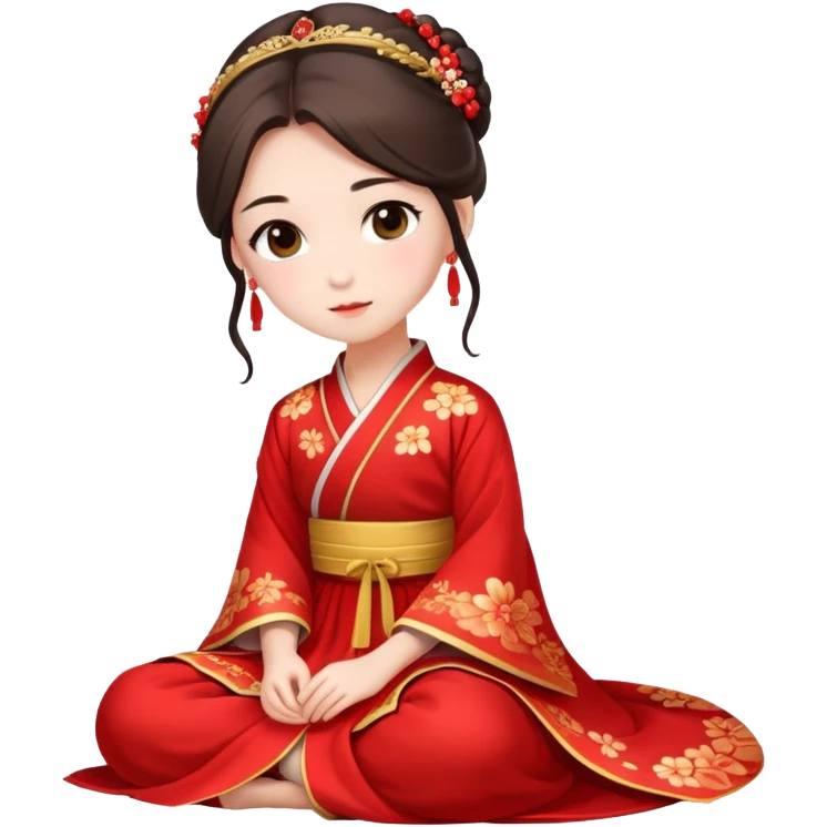 Beautiful girl wearing red Hanfu wedding dress sitting emoji