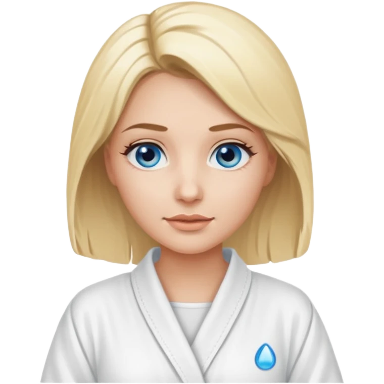 Blonde women wearing a white spa robe with blue eye pads under her brown eyes emoji