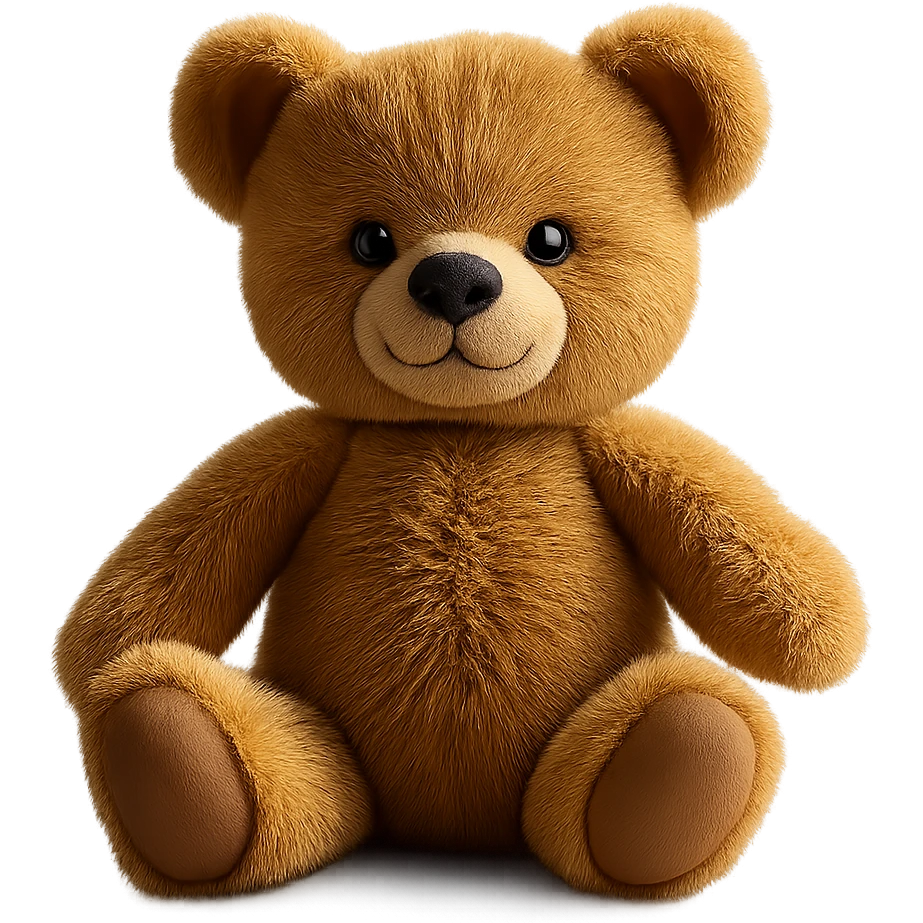 Isolate the realistic teddy bear with soft lighting on a transparent background, removing all other background elements. emoji