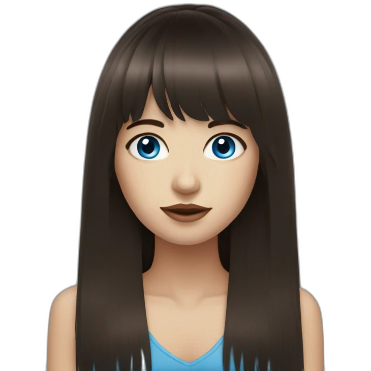 Dark brown long hair fringe girl with blue eyes emoji