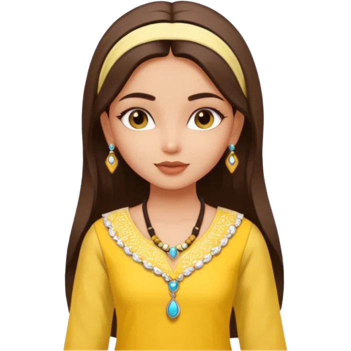 generate an ios genmoji in a bratz style of a fair beautiful indian girl wearing a casual kurti (yellow) with dupatta in white emoji