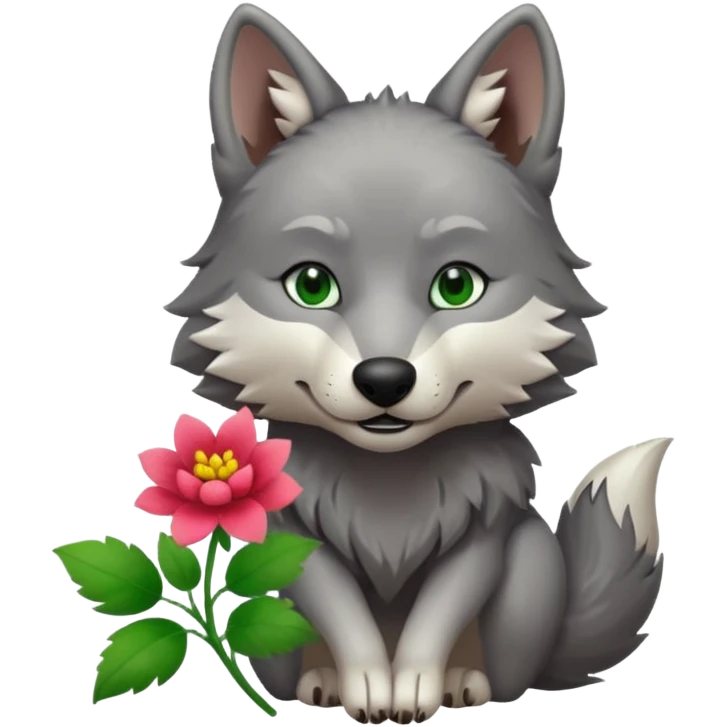 wolf holds flower emoji