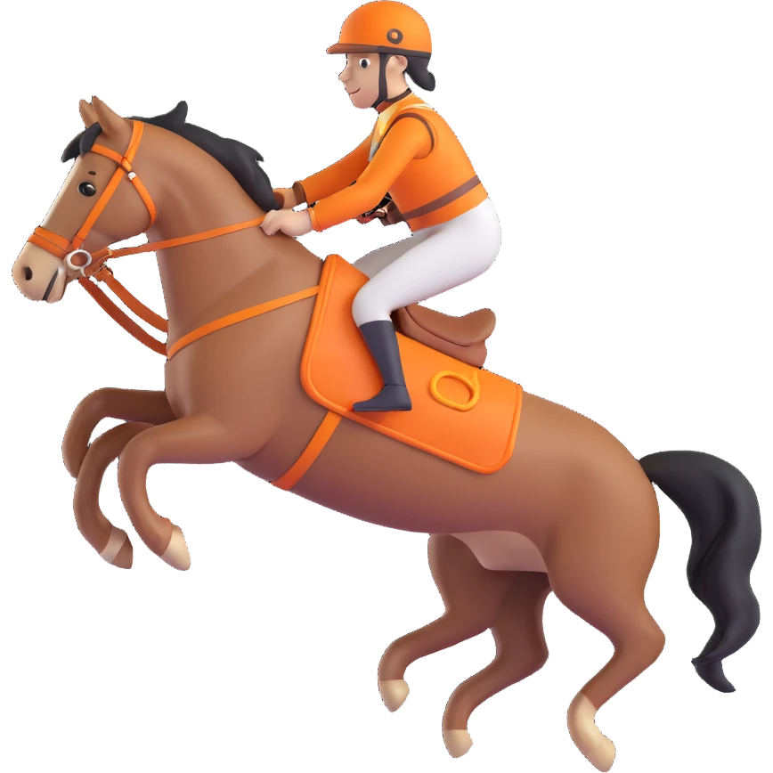 Hermès-style horse jumping with orange and gold harness, luxury, 3D style, white or transparent background emoji