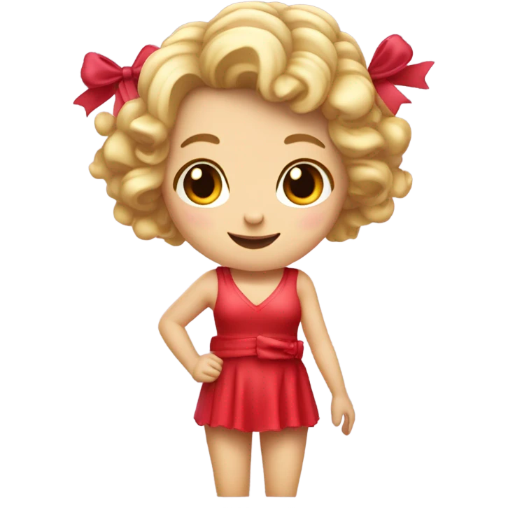 Realistic isolated Caucasian female cupid character with short curly blonde hair holding up peace fingers with red and pink outfit and red bow in her hair. emoji