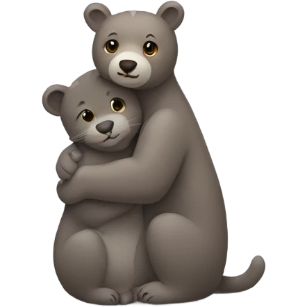 brown bear cub hugs gray cat emoji