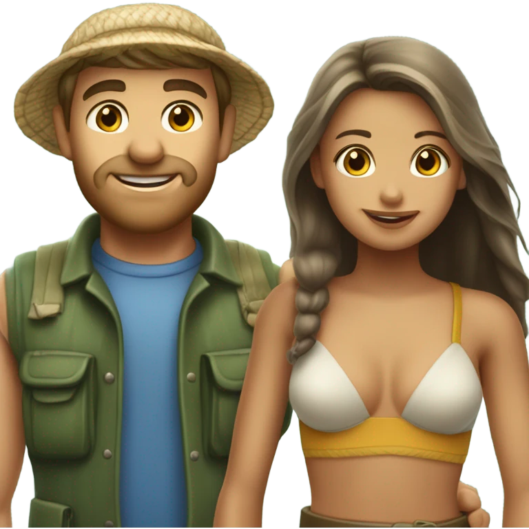 Caucasian fisherman no beard in love with Philippine island girl on an island emoji
