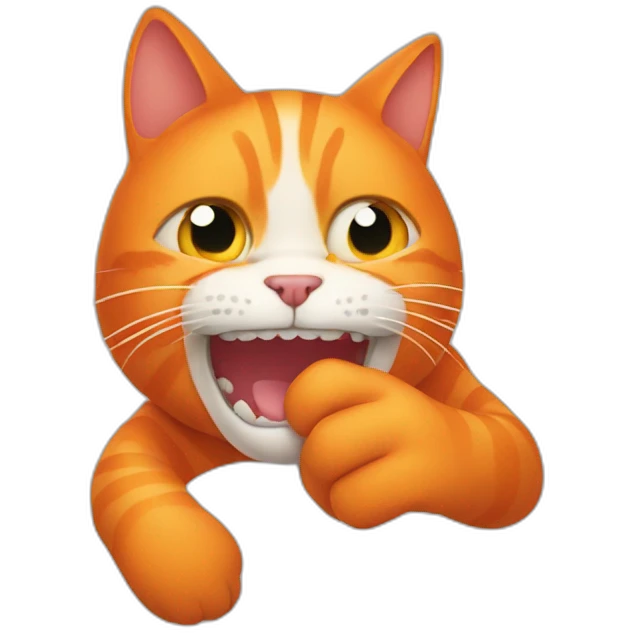 Orange cat bites a hand emoji