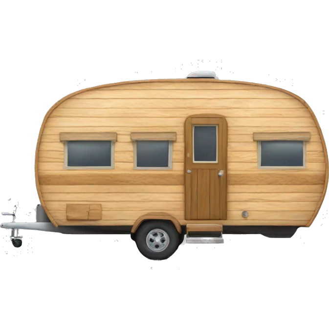 Realistic round wooden travel trailer isolated.  emoji
