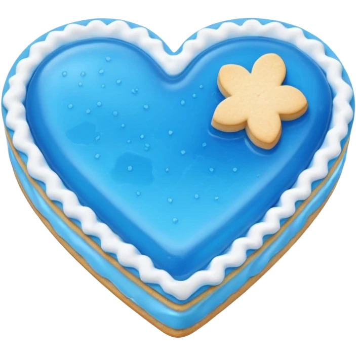 Realistic shortbread cookie in the shape of a heart with Carolina Blue color jelly middle filling and sprinkled powder sugar on top. emoji
