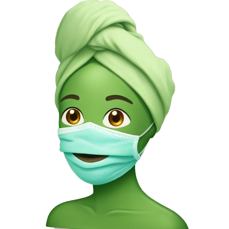 A woman with a wrapped towel on her head, green face mask, and cucumbers on her eyes  emoji