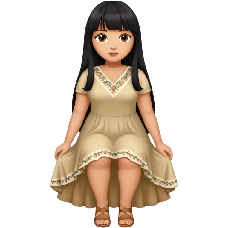 Latina girl with bangs black long hair plus size dress and crossed legs emoji