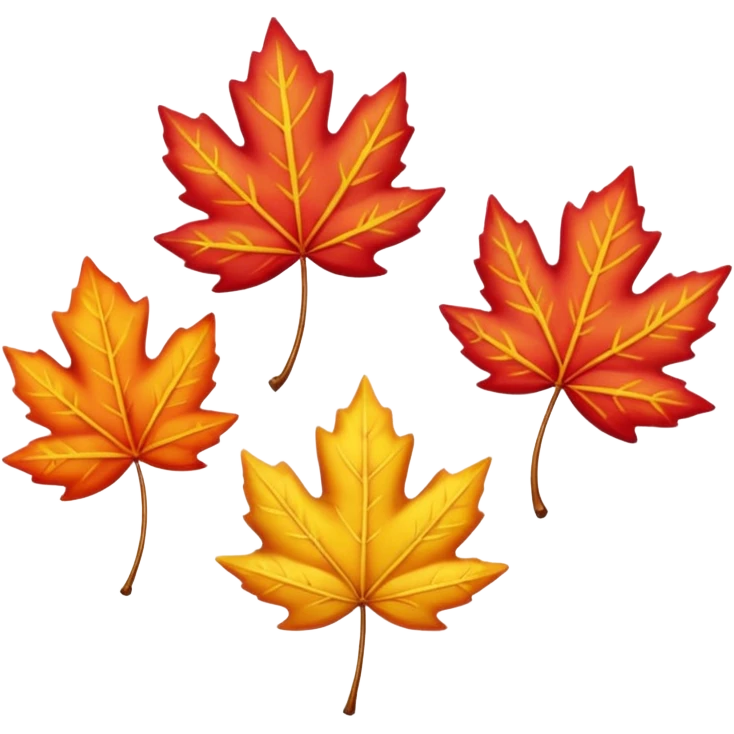 3 autumn leaves, horizontally, blowing in the wind, to the left, white background emoji