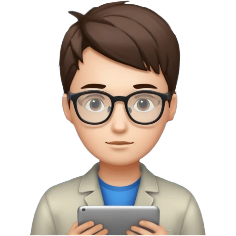 young programmer, thinking, with code symbols emoji