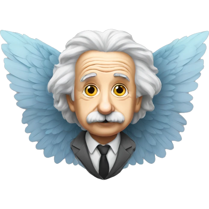 Albert Einstein with a pair of wings on his back emoji