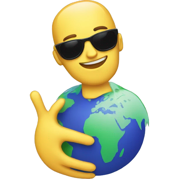 a standard emoji without body but with sunglasses and hand which spins a globe by the index finger emoji