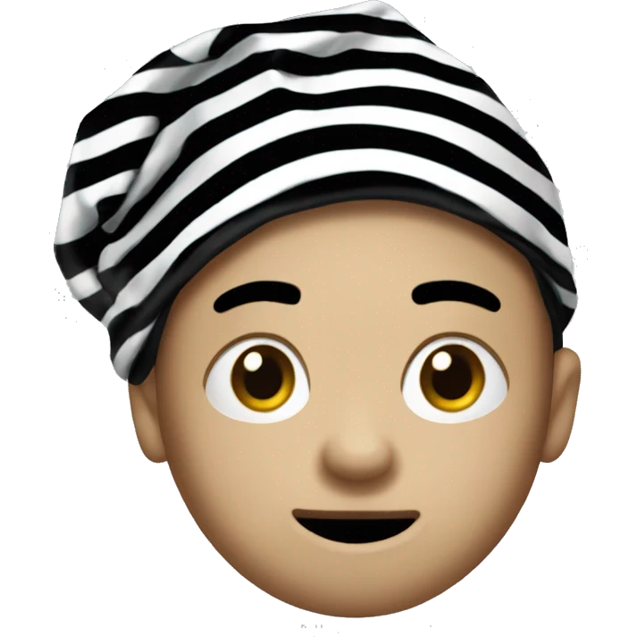 bank robber emoji with white and black striped shirt and a black beenie emoji