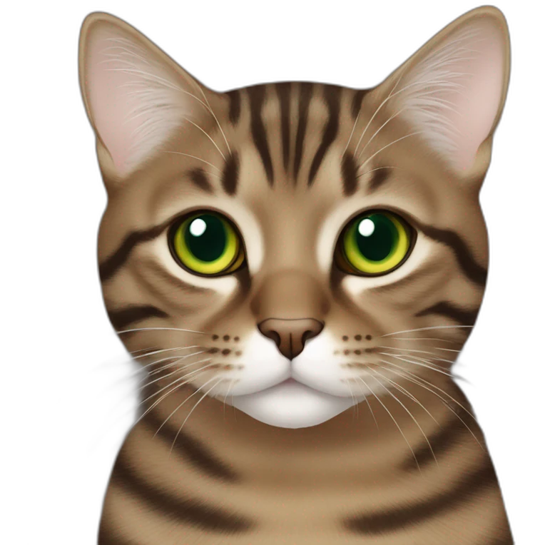 Dark Brown europen tabby cat Green eyes, beige mouth emoji