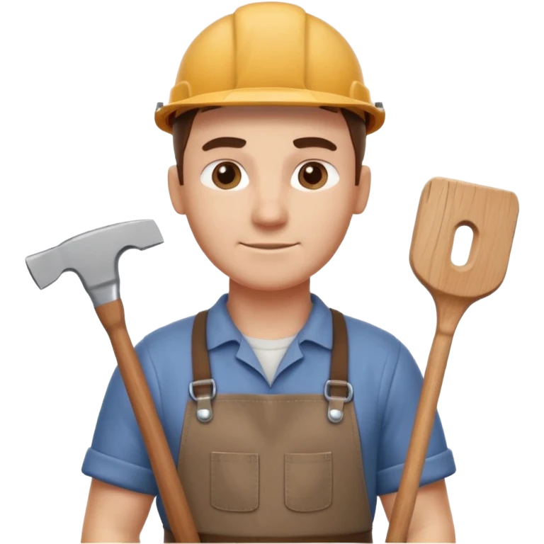 carpenter portrait, head and shoulders only, wearing work apron, wooden tools visible, focused friendly expression, workshop vibe, 3D cartoon, mobile game icon style, clean background, no text, no watermark
 emoji