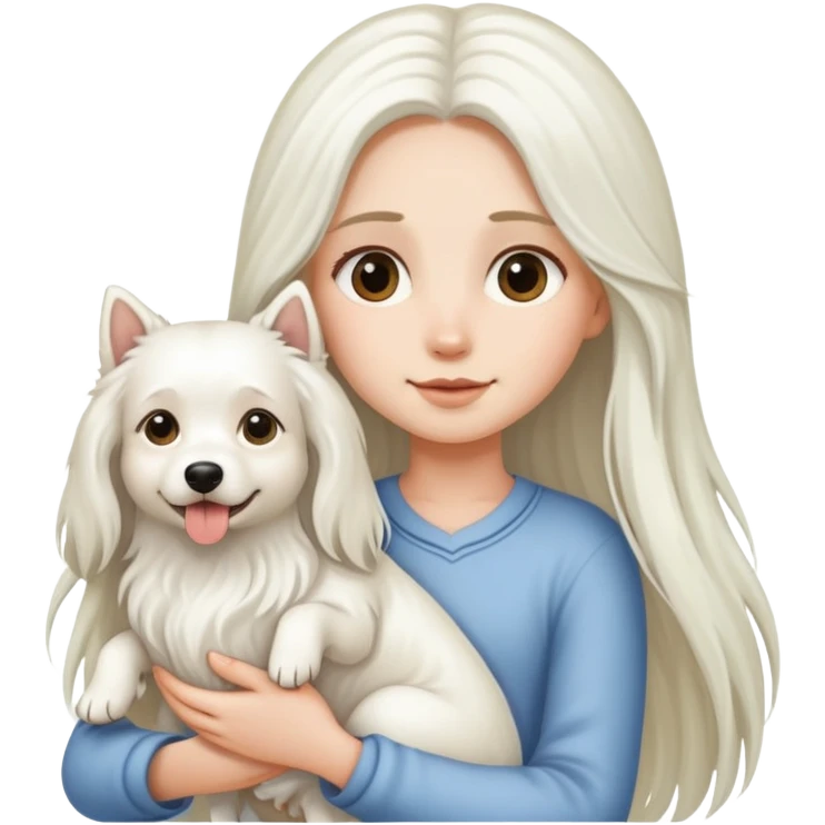 Long-haired girl holding a white long-haired dog emoji