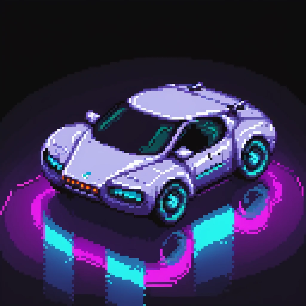 Futuristic hovering car on a neon road at night emoji