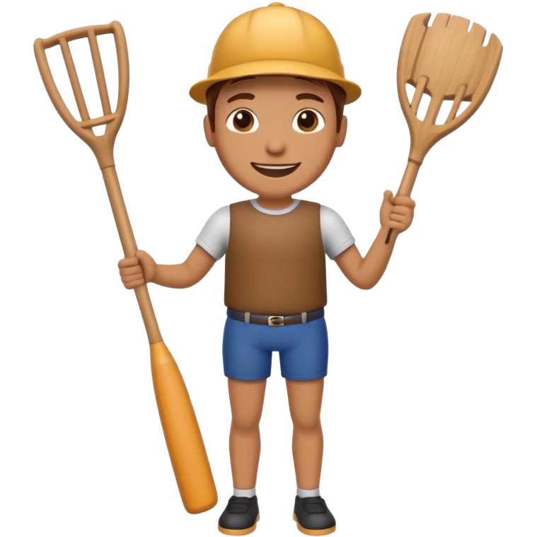 Make a wooden tube with a face and wooden legs and arms and a bat emoji