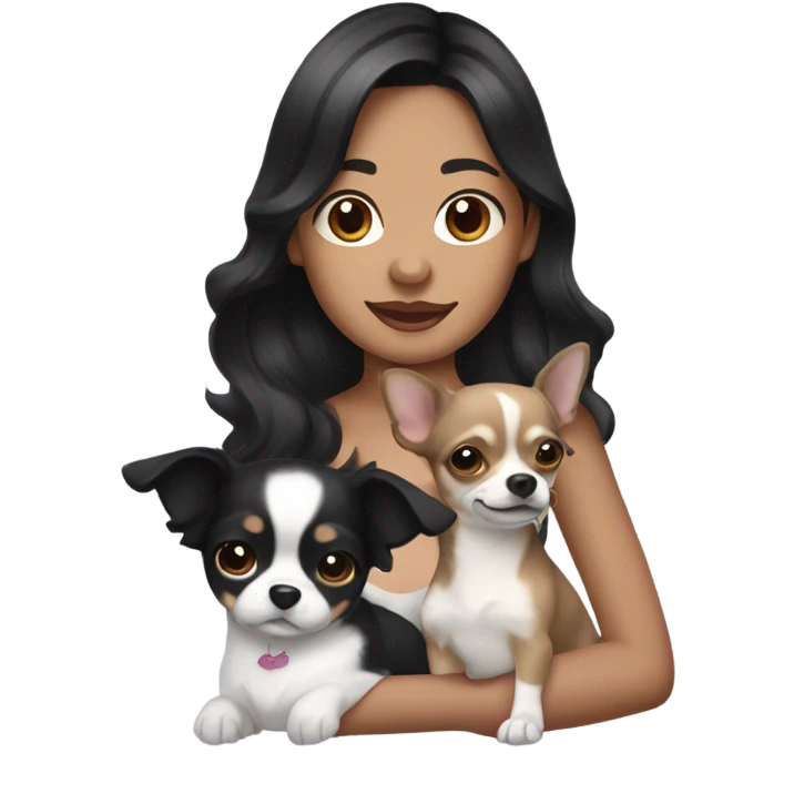 Wavy black hair Filipina with Chihuahua black and white. emoji