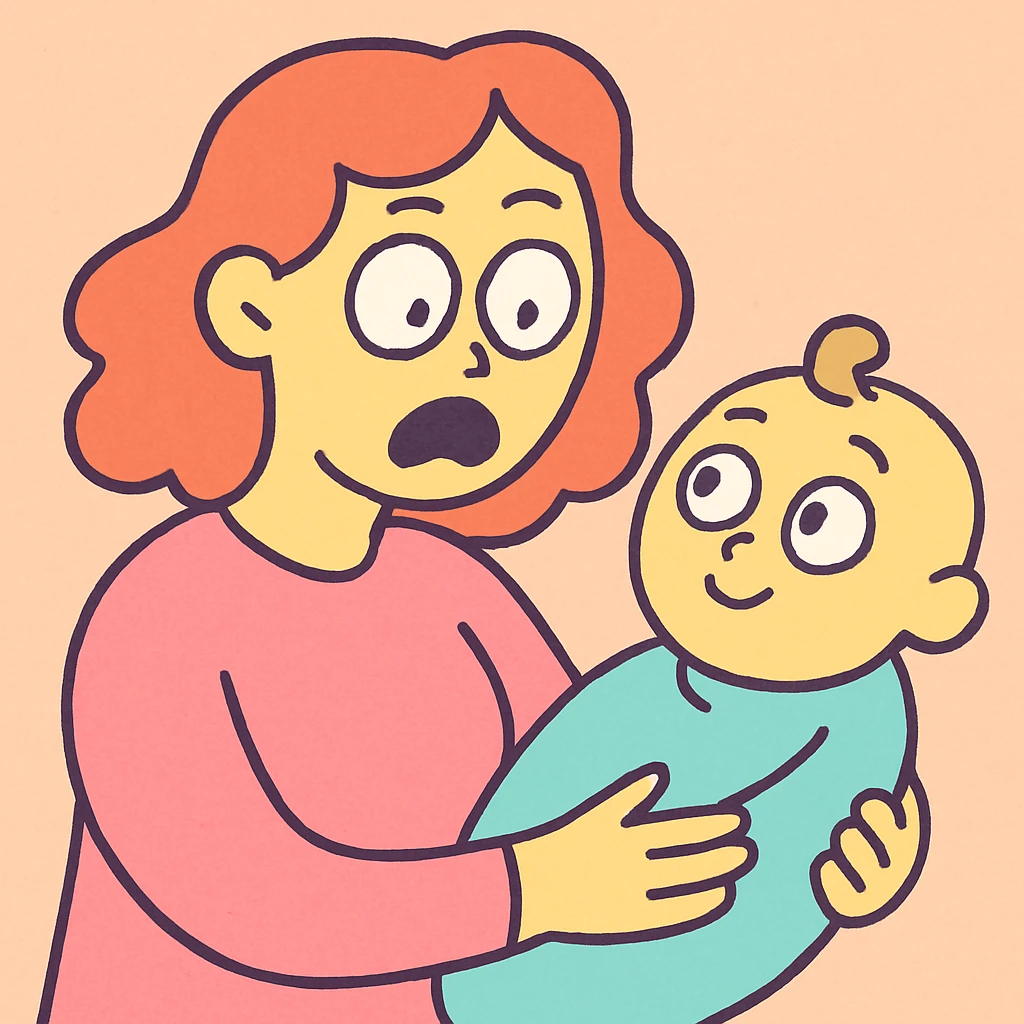 a mother looking at her child with shocked eyes, soft pastel tones, gentle style emoji