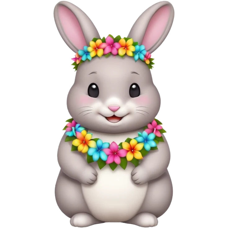 A chubby rabbit with a colorful tropical lei, smiling sweetly. emoji