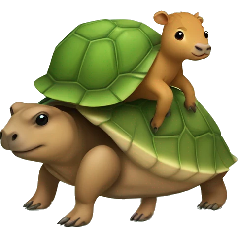 small green turtle riding capybara's back emoji