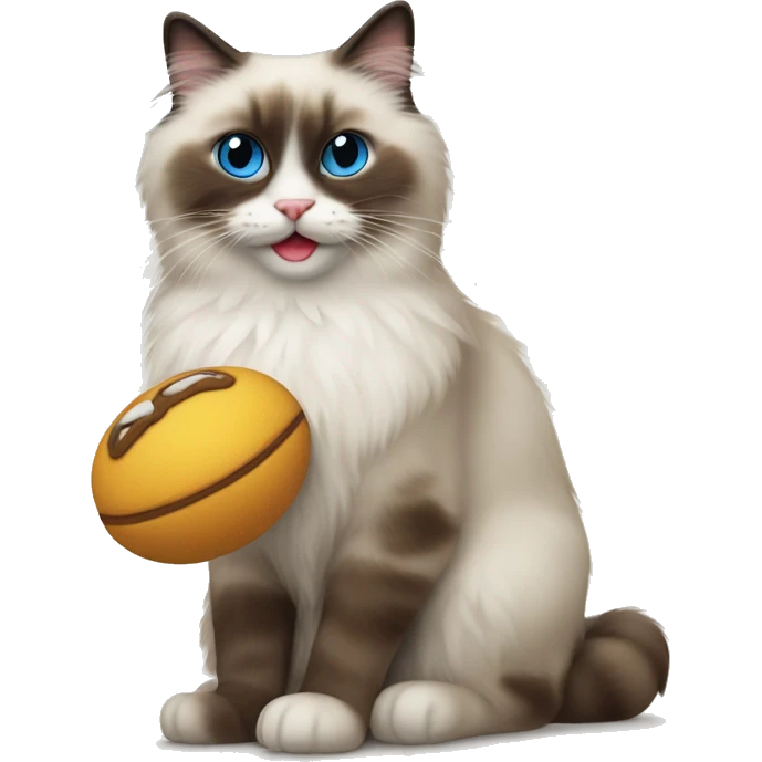 Ragdoll cat with a toy in his mouth emoji