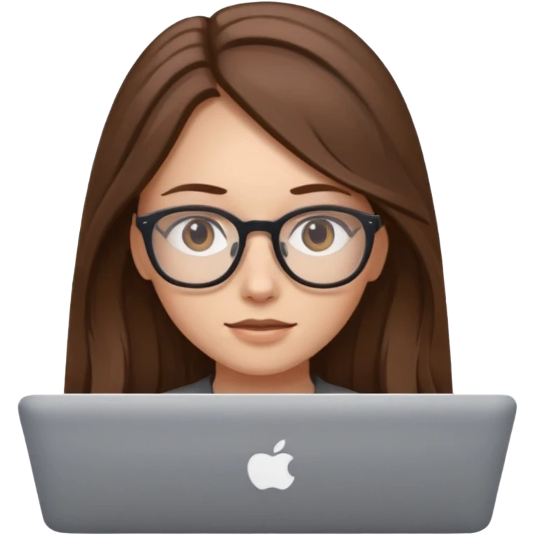 Girl in glasses,brown long hair,with gray MacBook emoji