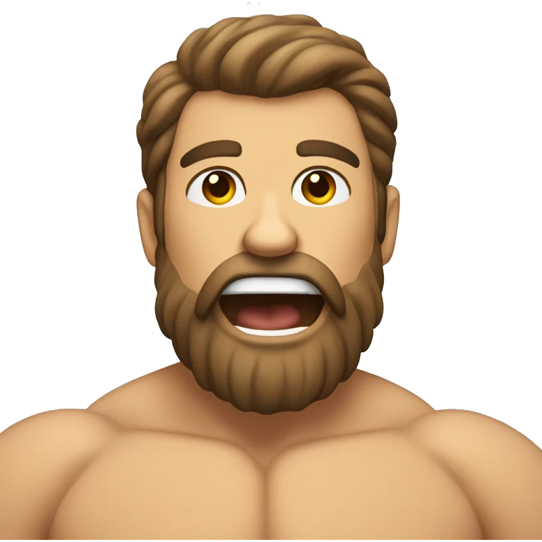 ‘Bearish’ muscular, body hair, bearded, male pointing into his open mouth emoji
