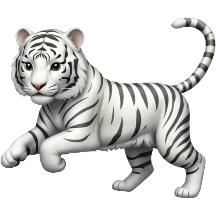 A white tiger pouncing at the screen with silver accsents make it less cartoon looking  emoji