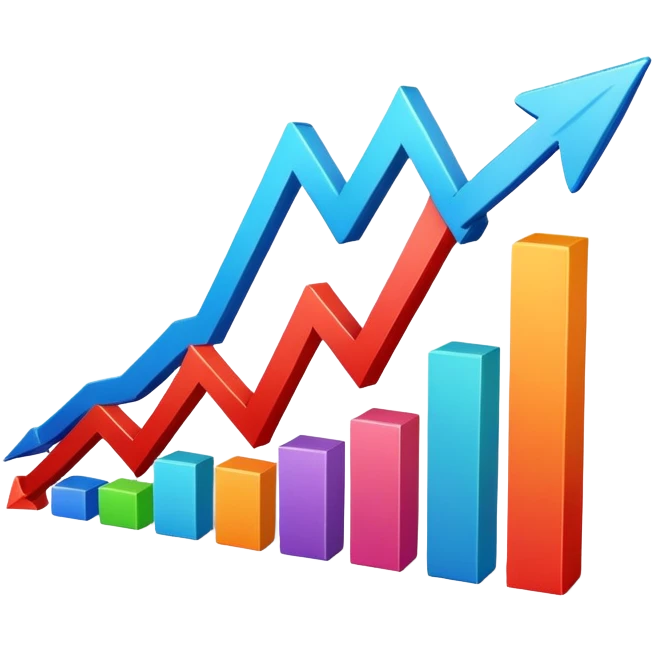 Upward trending business chart with arrow pointing up emoji