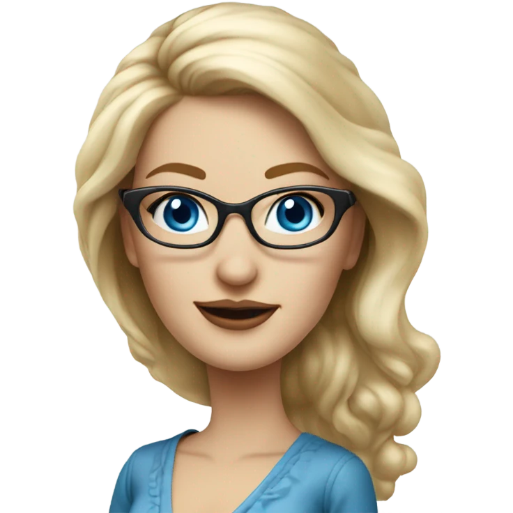 Elegant Caucasian blonde woman with glasses in a dress, hyper realistic with blue eyes  emoji