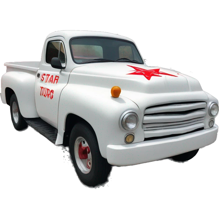 white pick up truck that says star line tours in red ink emoji