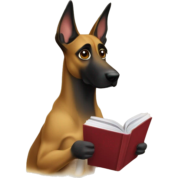 malinois prends des notes avec un livre emoji