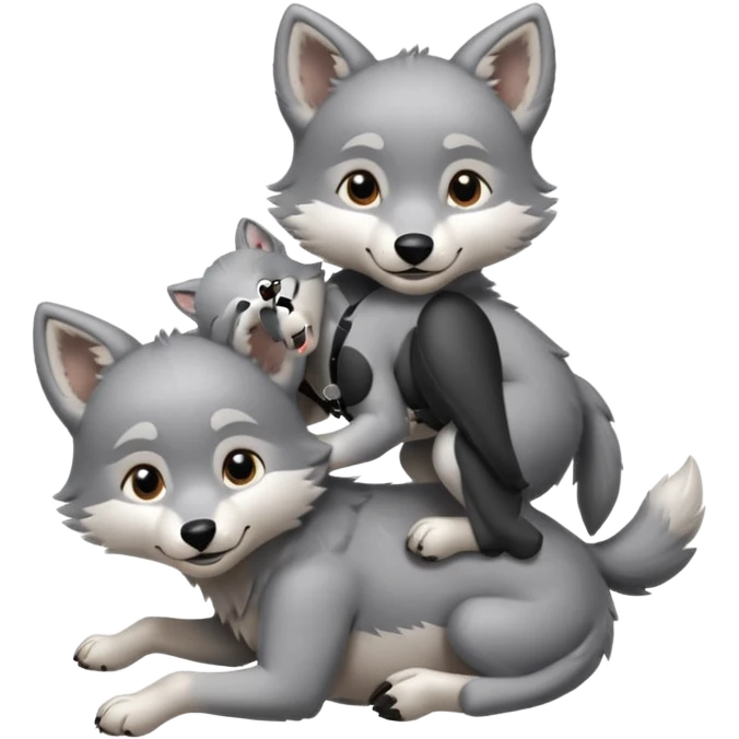 A wolf riding on the back of another little wolf emoji