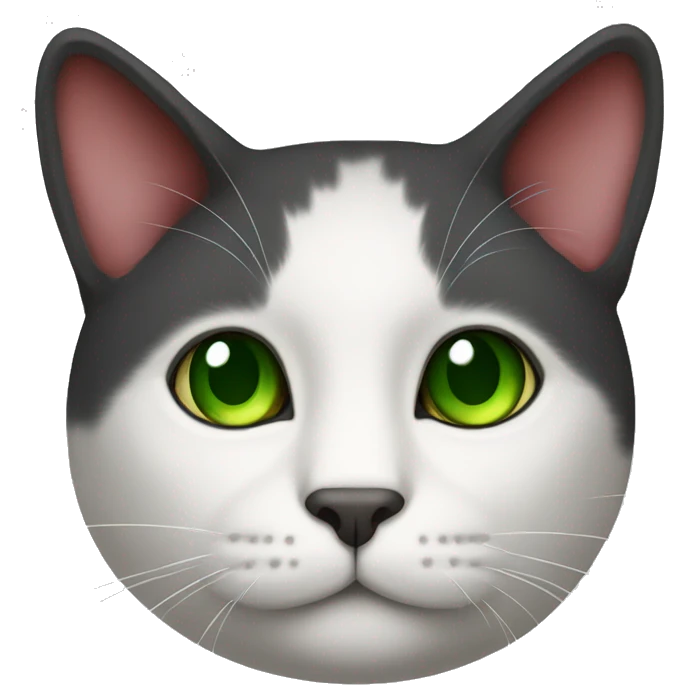 Cat white face and red-black ears and green eyes emoji