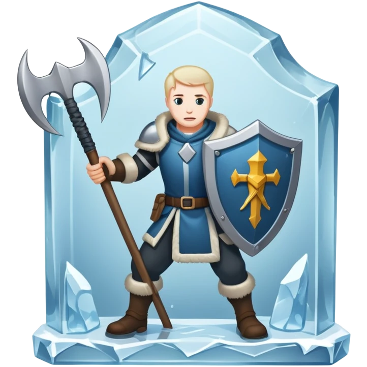 Man with sickle and shield in a block of ice emoji