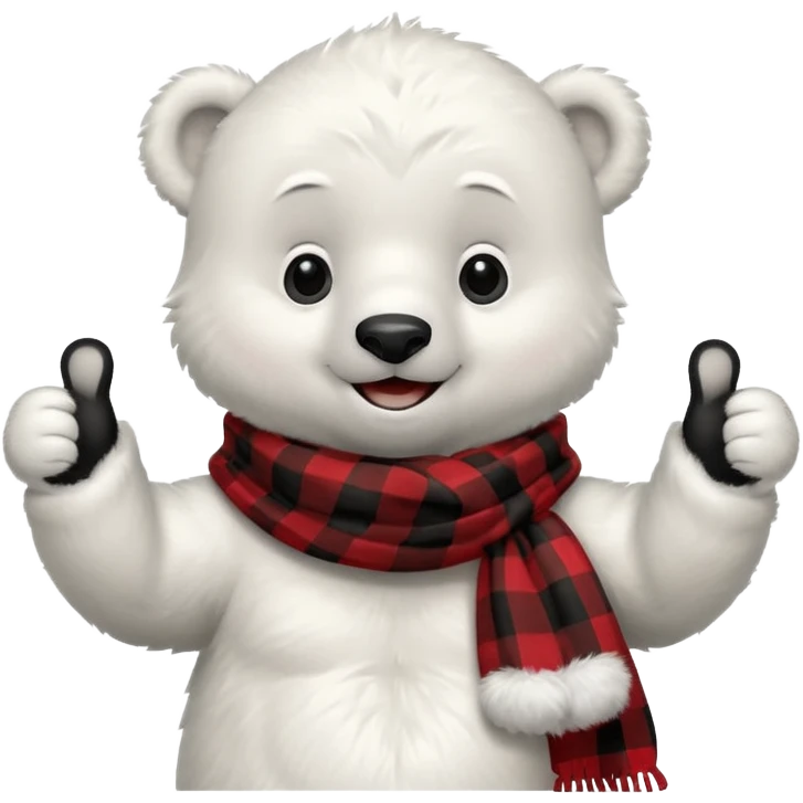 baby Polar Bear, smiling, thumbs up, wearing red Checkered Triangle scarf emoji
