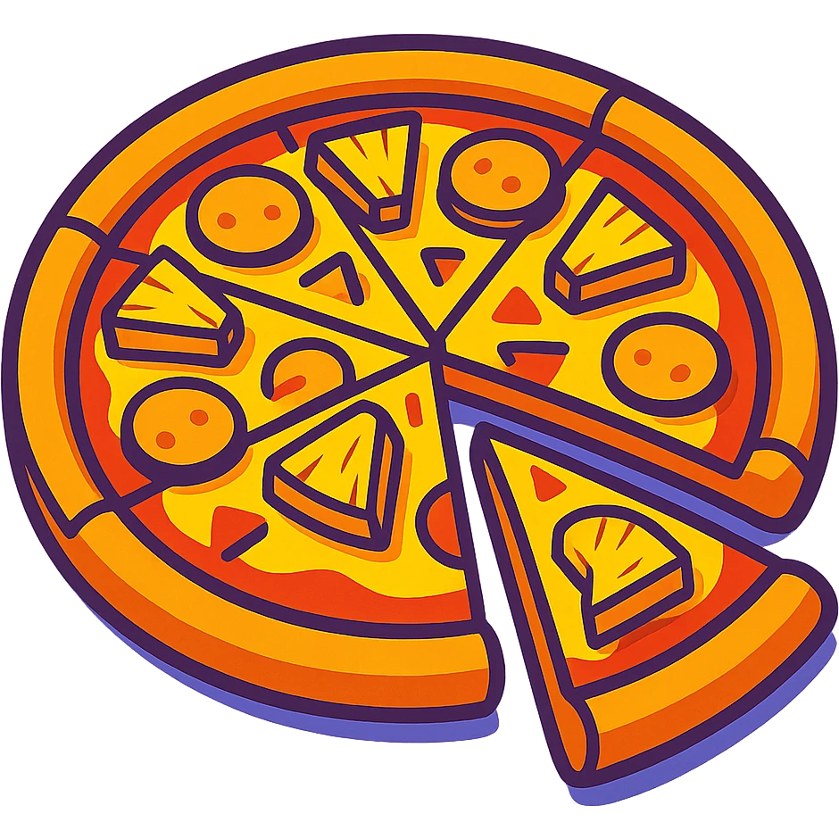 pizza with pineapple, vibrant cartoon style emoji