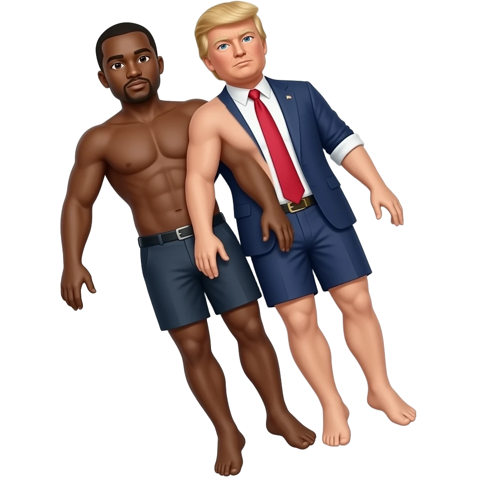 Black guy full body, trump guy full body laying on top of eachother with no clothes emoji